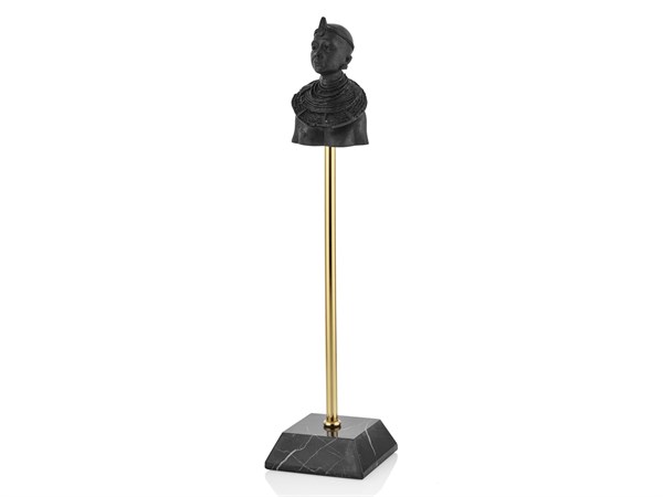 Siyah Mermer Kaideli Gold Metal Gövdeli Siyah Erkek Kabile Lideri Biblo 31 Cm Dekoratif Ev Aksesuarları