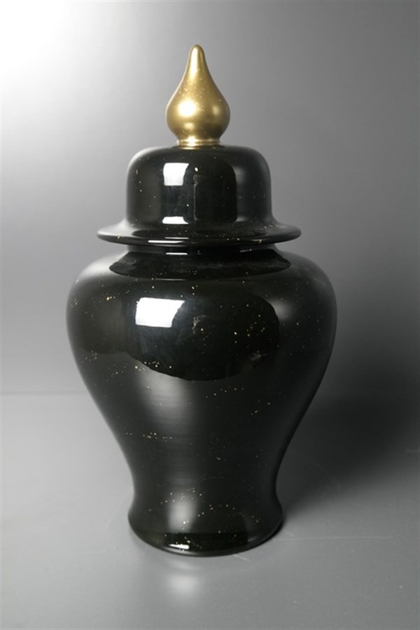 Siyah Seramik Dekoratif Gold Detaylı Şah Küp 32 Cm Dekoratif Küp