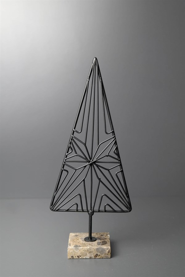 Siyah Üçgen Tasarımlı Mermer Kaideli Metal Dekoratif Obje V2 23 Cm Dekoratif Ev Aksesuarları