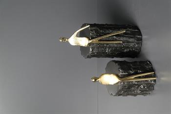 2'li Gold Metal Adam Detaylı Siyah Mermer Kaideli Dekoratif Obje 23 ve 17 Cm Dekoratif Obje