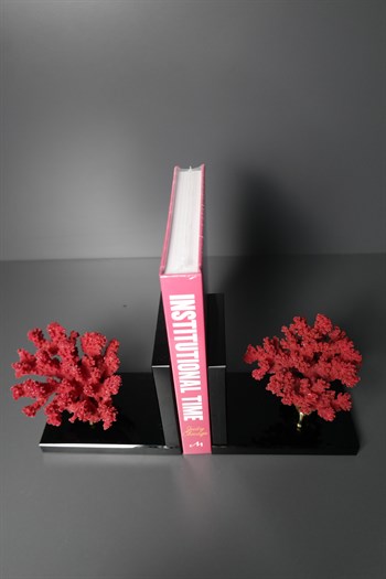 2li Siyah Kristal Cam Kaide Kırmızı Doğal Mercan Kitap Tutucu Dekoratif Kitap Tutucu