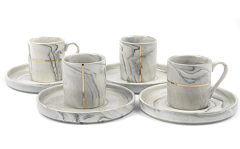 4 Kişilik Aura Grey Kahve Fincanı Seti Kahve Takımları