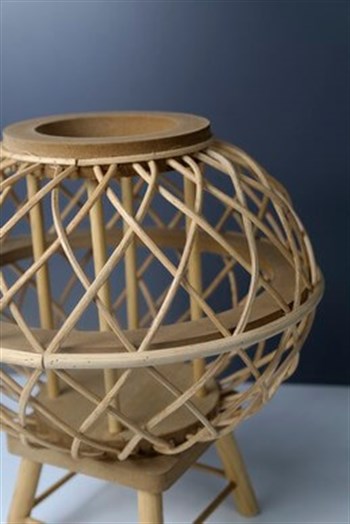 Bambu Ahşap Açık Kahverengi Dekoratif Fener Büyük Şamdan & Mumluk