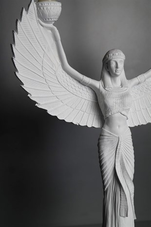 Beyaz Mısır Kraliçesi 2'li Polyresin Dekoratif Şamdan 32 Cm