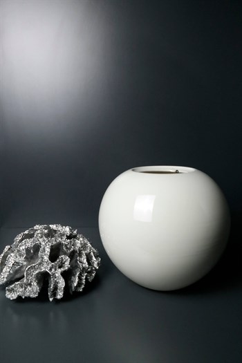 Beyaz Seramik Keüp Gri Mercan Kapaklı 30 Cm Dekoratif Küp