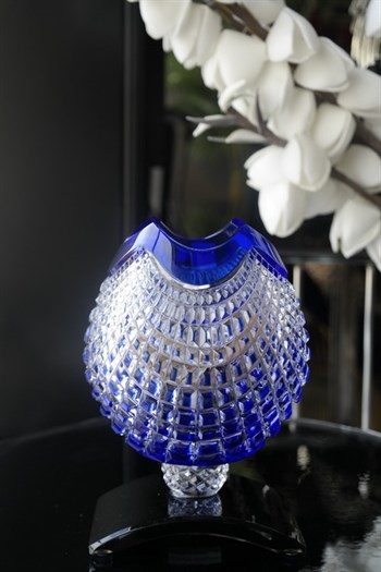 Caesar Crystal Bohemiae Mavi Kristal El Yapımı Dekoratif Vazo Küçük Caesar Crystal Bohemiae