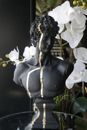 David Büst Siyah Gold Detaylı Kaideli Polyresin 43 Cm Dekoratif Biblo
