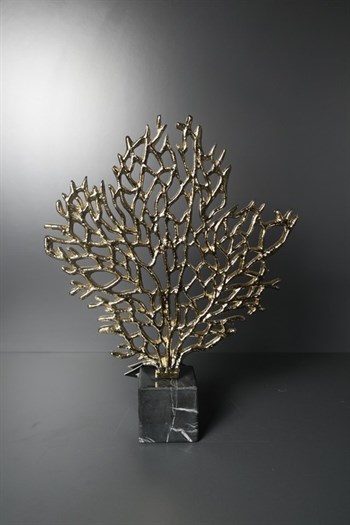 El Yapımı Dekoratif Obje Siyah Cam Kaideli Gold Pirinç Metal Hayat Ağacı Küçük Dekoratif Obje
