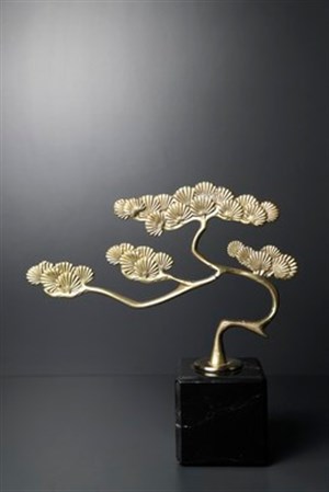 El Yapımı Dekoratif Obje Siyah Memer Kaideli Gold Metal Pirinç Savanağ Ağacı Büyük Obje & Biblo