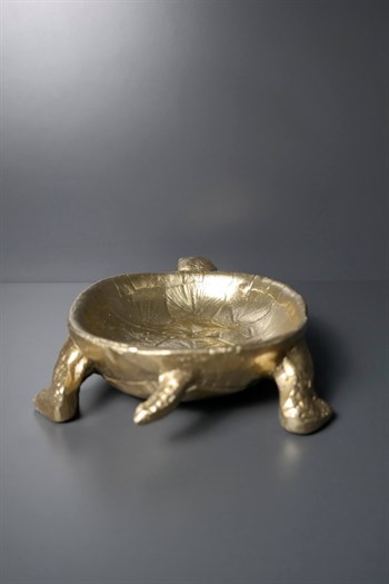 El Yapımı Gold Pirinç Metal Kaplumbağa  Çerezlik 28 Cm Dekoratif Obje
