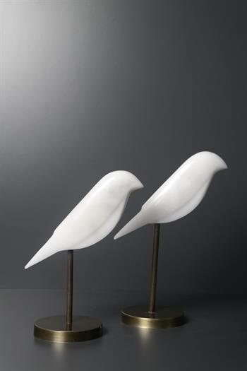 El Yapımı Kaideli Beyaz Mermer Kuş Figürlü 2'li Dekoratif Aksesuar Dekoratif Obje