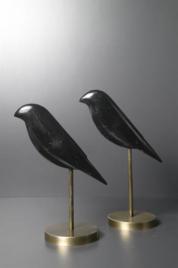 El Yapımı Kaideli Siyah Mermer Kuş Figürlü 2'li Dekoratif Aksesuar Dekoratif Obje