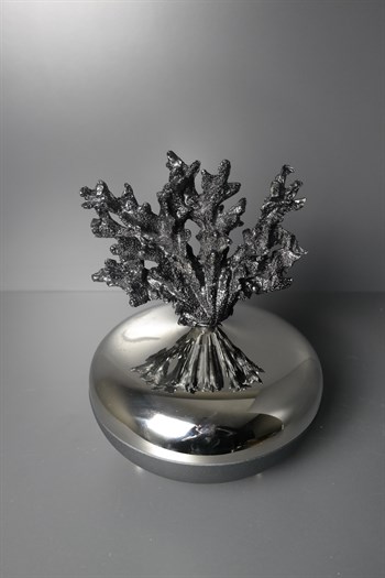 El Yapımı Metal Mercan Kapaklı Gümüş Dekoratif Obje 27Cm Dekoratif Obje