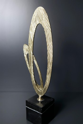 El Yapımı Siyah Mermer Kaideli Gold Pirinç Metal Oval Kelebek 41 Cm Dekoratif Obje