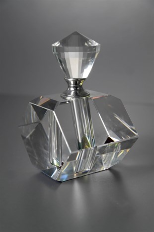 Gökkuşağı  Yansımalı Kristal Cam Şeffaf Parfüm Şişesi 13 Cm