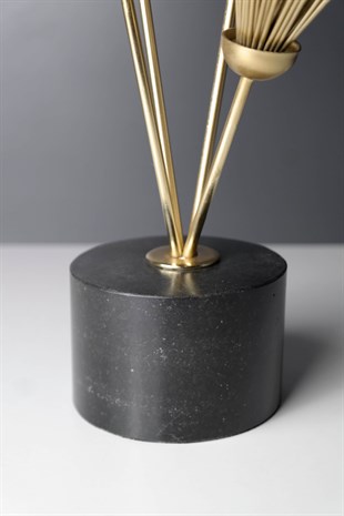 Gold Metal Çubuklu Siyah Mermer Kaideli Dekoratif Obje 41 Cm Dekoratif Ev Aksesuarları