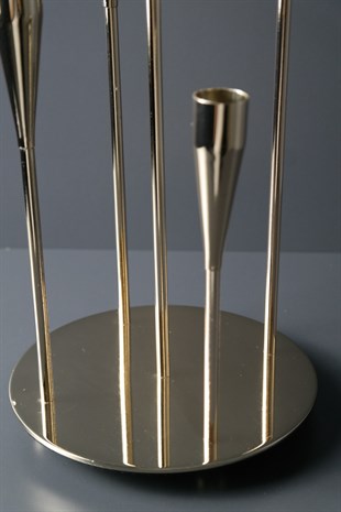 Gold Metal Geniş Taban 5'li mumluk 18x41 Cm