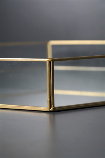 Gold Metal Gövde Altıgen İçi Aynalı Dekoratif Tepsi Dekoratif Tepsi