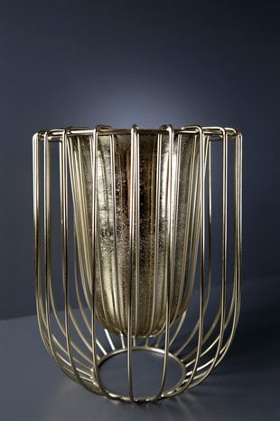 Gold Metal Tel Tasarımlı Modern Vazo 29 Cm