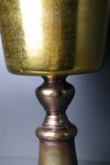 Gold Renk Döküm Demir Ayaklı Metal Dekoratif Vazo 43 Cm Dekoratif Vazo