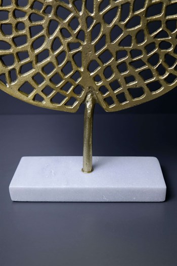 Gold Renk Döküm Demir Mermer Kaide Delikli Yuvarlak Yaprak Metal Dekoratif Obje 42 Cm Dekoratif Biblo