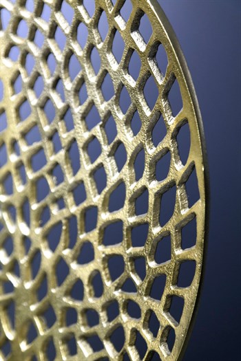 Gold Renk Döküm Demir Mermer Kaide Delikli Yuvarlak Yaprak Metal Dekoratif Obje 42 Cm Dekoratif Biblo