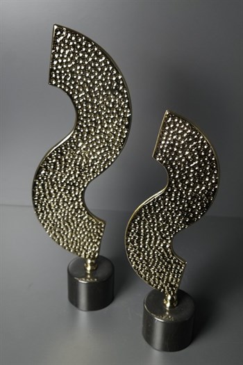 Gold Renk Pirinç Metal Siyah el Yapımı Mermer Kaideli Petek Desenli Es 2'li Dekoratif Obje Dekoratif Obje