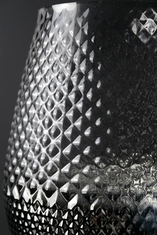 Gri Cam Gümüş Ayaklı Dekoratif Kısa Vazo 39 Cm