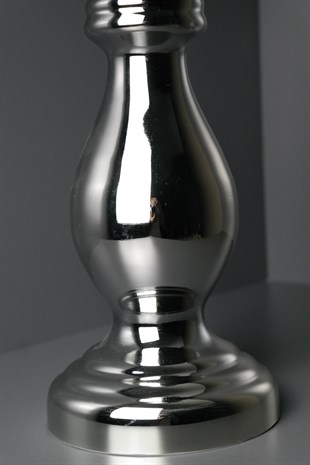 Gri Cam Gümüş Ayaklı Dekoratif Uzun Vazo 50 Cm