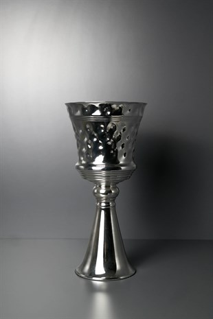 Gümüş Ayaklı Metal Vazo 32 Cm