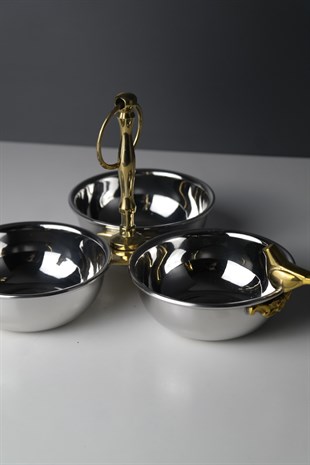 Gümüş Gold Metal Kuş Serisi 3lü Çerez Kase 22 Cm Dekoratif Ev Aksesuarları