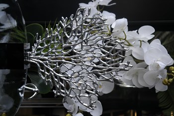 Gümüş Kaplama El Yapımı Pirinç Cam Kaideli Hayat Ağacı Dekoratif Obje 39 Cm Dekoratif Obje