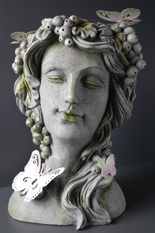 Kadın Model Kelebek ve Çiçek Detaylı Dekoratif Vazo 37 Cm