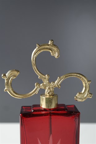 Kırmızı Cam Gold Metal Kapaklı Parfüm Şişesi 19 Cm