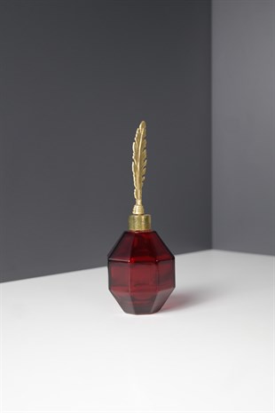 Kırmızı Cam Gold Metal Kapaklı Parfüm Şişesi 17 Cm
