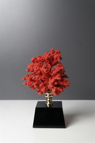 Kırmızı Mercan Siyah Cam Kaideli Dekoratif Obje 19 Cm Dekoratif Ev Aksesuarları