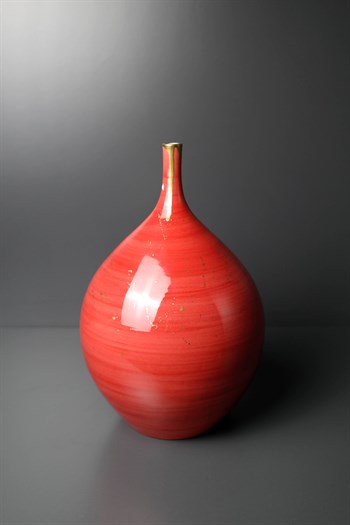 Kırmızı Seramik Damla Görnümlü Dar Ağızlı Dekoratif Vazo 30 Cm Dekoratif Vazo