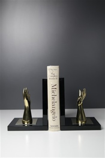 Kitap Tutucu 2'li Kristal Cam El Yapımı Gold Pirinç El Detaylı 16 cm Dekoratif Kitap Tutucu