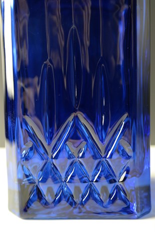 Mavi Cam Dekoratif Kristal Kapaklı Şişe 22 Cm