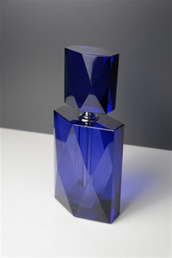 Mavi Kristal Cam Dekoratif Parfüm Şişesi 24 Cm Dekoratif Şişe