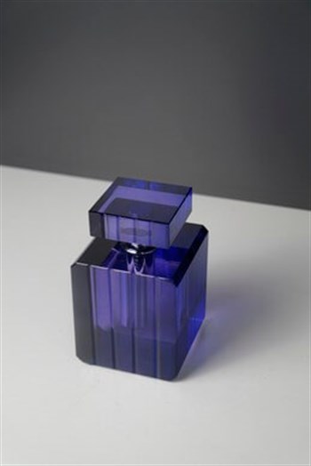 Mavi Kristal Cam Kare Döner Kapaklı Dekoratif Parfüm Şişesi 13 Cm Şişe