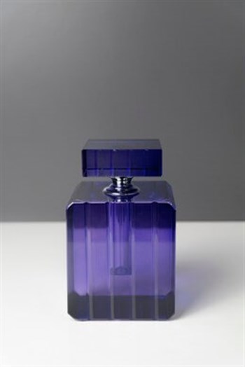Mavi Kristal Cam Kare Döner Kapaklı Dekoratif Parfüm Şişesi 13 Cm Şişe