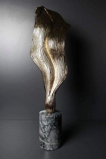 Mermer Kaideli Bronz Eskitme Yaprak Detaylı Dekoratif Obje 65 Cm Dekoratif Obje