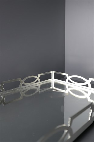 Modern Gümüş İçi Aynalı Metal Tepsi 42 Cm