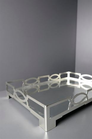 Modern Gümüş İçi Aynalı Metal Tepsi 42 Cm