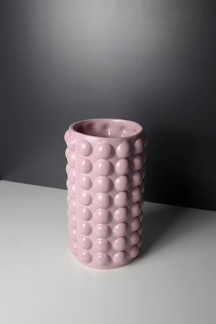 Pembe Köpük Desenli Porselen Vazo Büyük 26 Cm Dekoratif Ev Aksesuarları