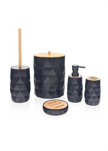 Prizma Bambu Kapaklı Banyo Seti 5 Parça Siyah Banyo Seti