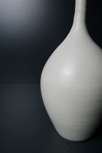 Seramik Dar Ağızlı Mat Krem Renk Vazo 24 Cm Dekoratif Vazo