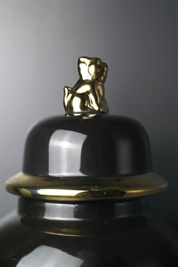 Siyah Gövde Gold Aslan Detaylı Dekoratif Büyük Seramik Küp 46 Cm Dekoratif Küp