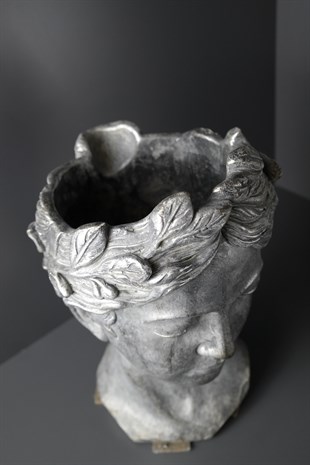 Siyah Gümüş Bay Figürlü Polyresin Saksı 36 Cm